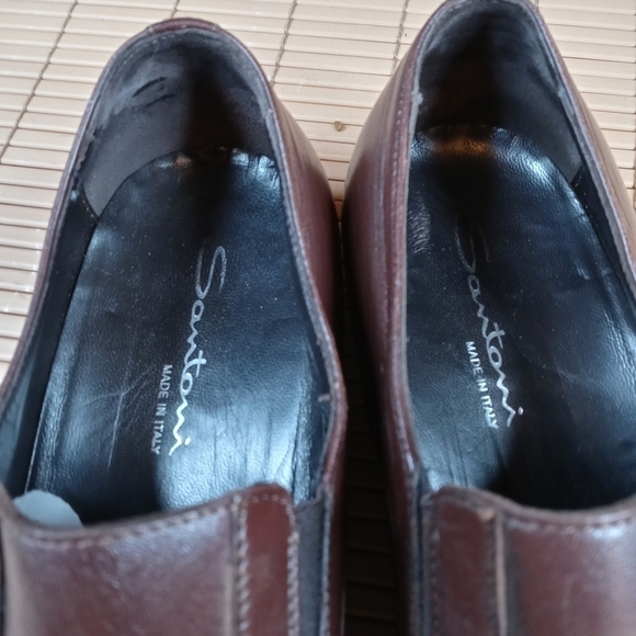 SANTONI Mens Dress Shoes Soft Brown Leather Casual Italian Slip On Loafer Sz 11D main image 4